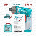Atornillador Inalambrico 8Vdc Carga USB-C c/ Maletin + 17 Puntas Total