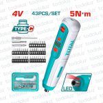 Atornillador Inalambrico 4Vdc Carga USB c/ Estuche + 43 puntas Total