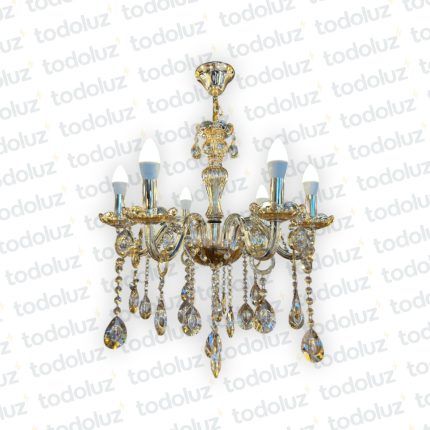 Araña 6 Luces Tipo Candelabro Vd. Caramelo c/Caireles 6*E14 (53.147)