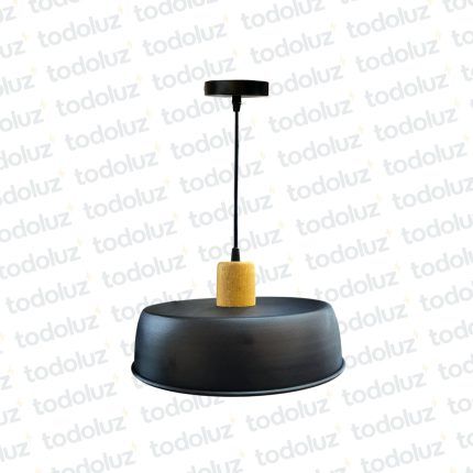 Colgante T. Plato Negro Mate Det. Madera (ø30cm) (54.1097)