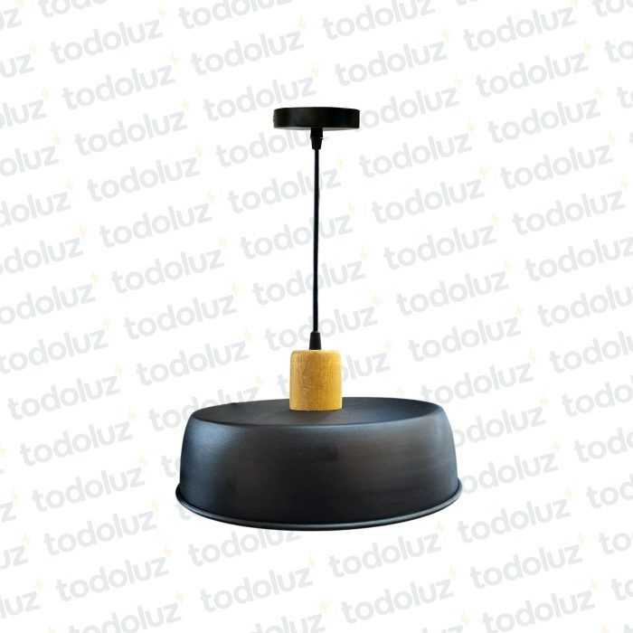 Colgante T. Plato Negro Mate Det. Madera (ø30cm) (54.1097)