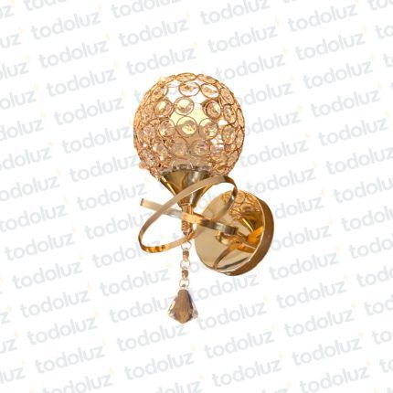 Aplique Esferico Dorado c/Cristales y Cairel 1*E27 (50.542)