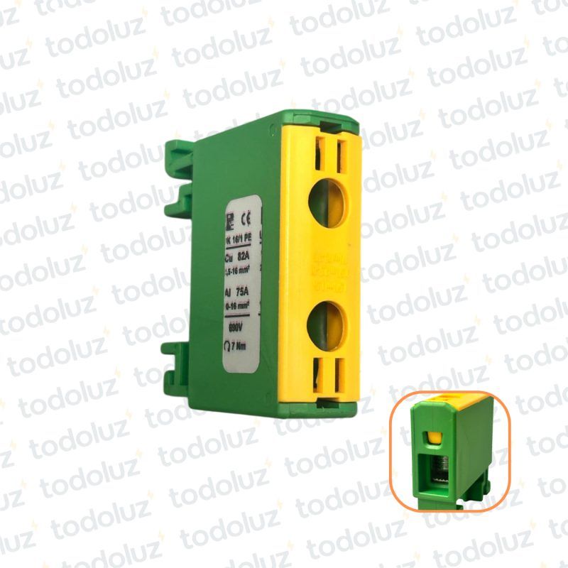 Bornera Din 16mm² Verde/Amarillo AL/CU Pol