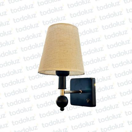 Aplique p/Pared Negro Base Cuadrada Det. Dorado Pantalla Beige 1*E27 (50.547)