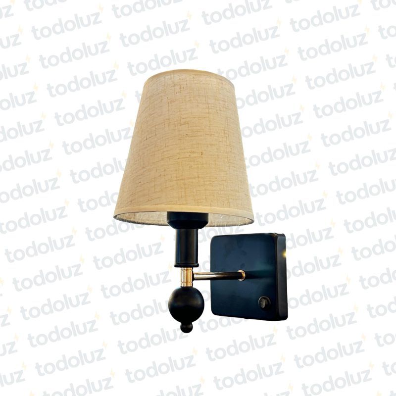 Aplique p/Pared Negro Base Cuadrada Det. Dorado Pantalla Beige 1*E27 (50.547)