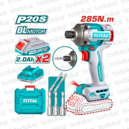 Atornillador de Impacto 20Vdc Brushless en Maletin (2 Bateria 2.0Ah + 1 Cargador)