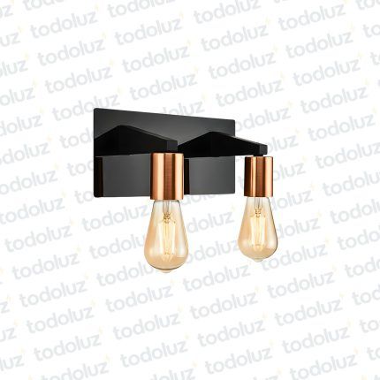 Aplique B. Rectangular y Bracito Negro Portalamp. Rose Cobrizo 2*E27 (50.566)