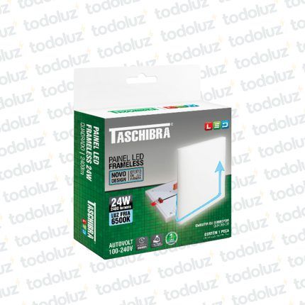 Panel Led Cuadrado p/ SemiEmbutir/Adosar 24W Luz Fria 6500°k c/ Borde Luminoso 220Vac Taschibra