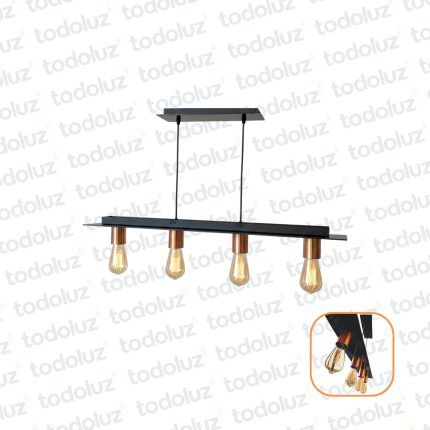 Colgante Barra Horizontal Negro Portalamp. Rose Cobrizo 4*E27 (54.1134)