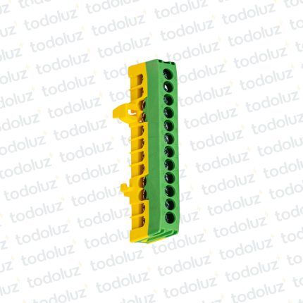 Bornera de Distribucion 1P x 12 Bornes c/ Soporte Din Verde/Amarillo