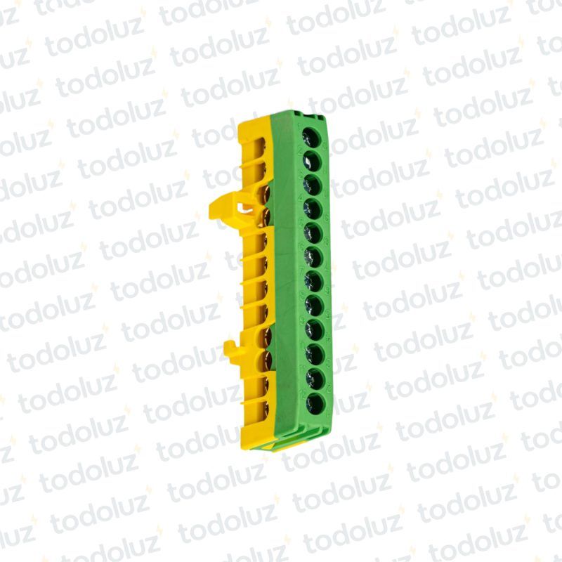 Bornera de Distribucion 1P x 12 Bornes c/ Soporte Din Verde/Amarillo