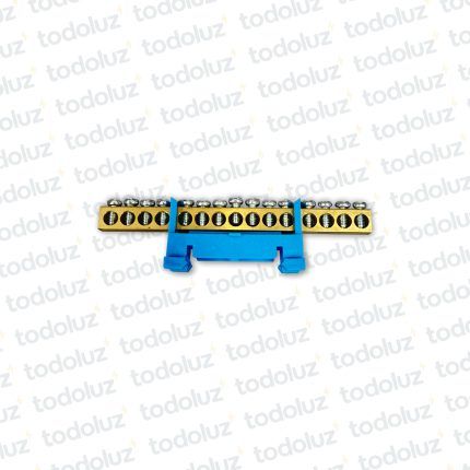 Bornera de Distribucion 1P x 15 Bornes c/ Soporte Din Azul