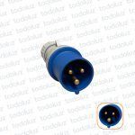 Ficha Macho Industrial 6H 2x16A+T (3 Pin) IP44 200-250V Azul Qi