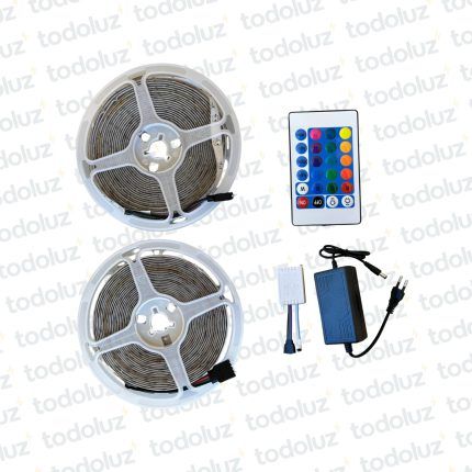 Kit Cinta Led 10mm Siliconado IP65 Luz Multicolor RGB (54chip*35x28) 12W/m 12Vdc (x.Rollo/10mts) c/ Controlador y Fuente
