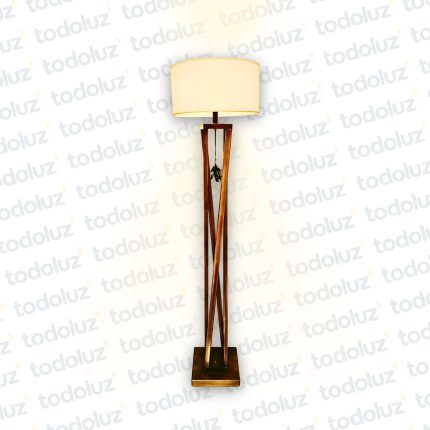 Luminaria de Pie 160cm Madera Torneado Nogal Pantalla Circular Lino Blanco Crudo (ø40cm)1*E27 (56.221)