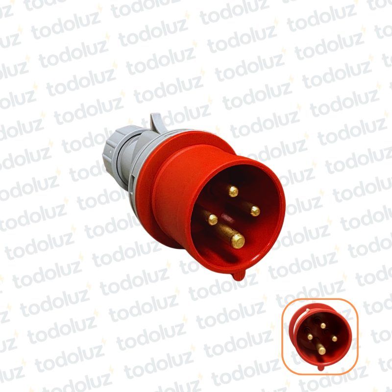 Ficha Macho Industrial 6H 3x16A+T (4 Pin) IP44 380-415V Rojo Qi
