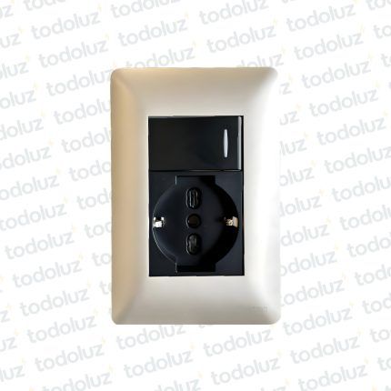 Placa Blanca c/ Tomacte. Schuko 16/20A 250V + Int. Unipolar 10A Alpes Curve Champagne/ Grafito Ek