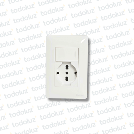 Placa Blanca c/ Tomacte. Schuko 16/20A 250V + Int. Unipolar 10A Alpes Curve 2x4 Ek