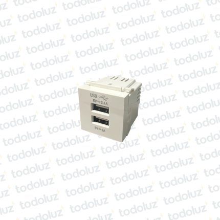 Mod. Cargador Doble USB 36mm (1.1/2 Mod) Tipo A 220Vac/5Vdc 2.1/1A Blanco Ek