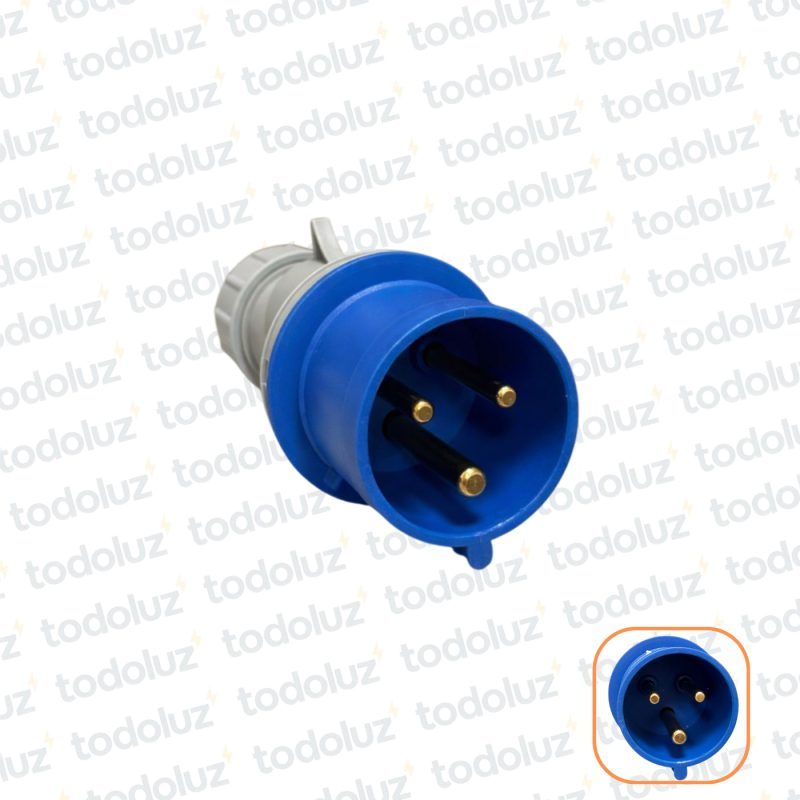 Ficha Macho Industrial 6H 2x32A+T (3 Pin) IP44 200-250V Azul Qi