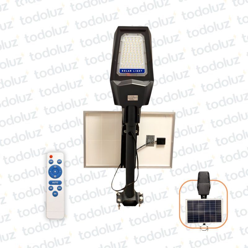 Alumbrado Publico Solar 200W Luz Fria 6500°k c/ Panel Externo;Control y Brazo