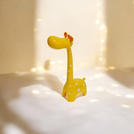 Luminaria de Mesa Jirafa Amarilla c/Motas Blanca Cabeza Movil 6w 3Tonos 3Intensidades + Luz Noctura 220Vac