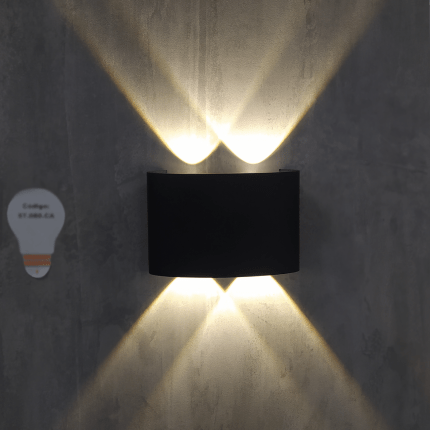 Aplique Ext. Bidireccional Curvo Negro 4LED 4W Luz Calida 3000°k (120x80x35mm) (57.080)