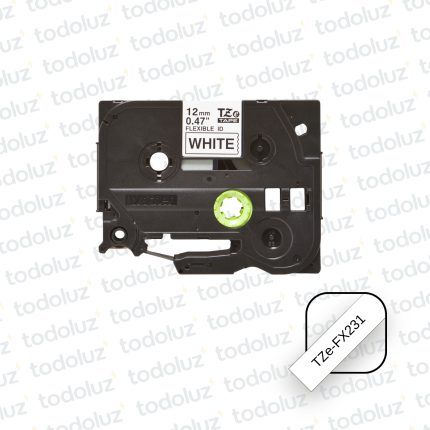 Cinta Rotuladora Flexible Texto Negro; Fondo Blanco 12mm