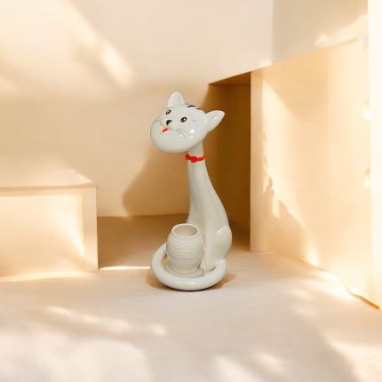 Luminaria de Mesa Gatito Blanco c/Lapicero Cabeza Movil 6w 3Tonos 3Intensidades + Luz Noctura 220Vac