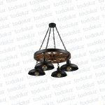 Colgante Tipo Rueda con Pantallas 4*E27, Acabado Negro Comb. Madera (54.1151)
