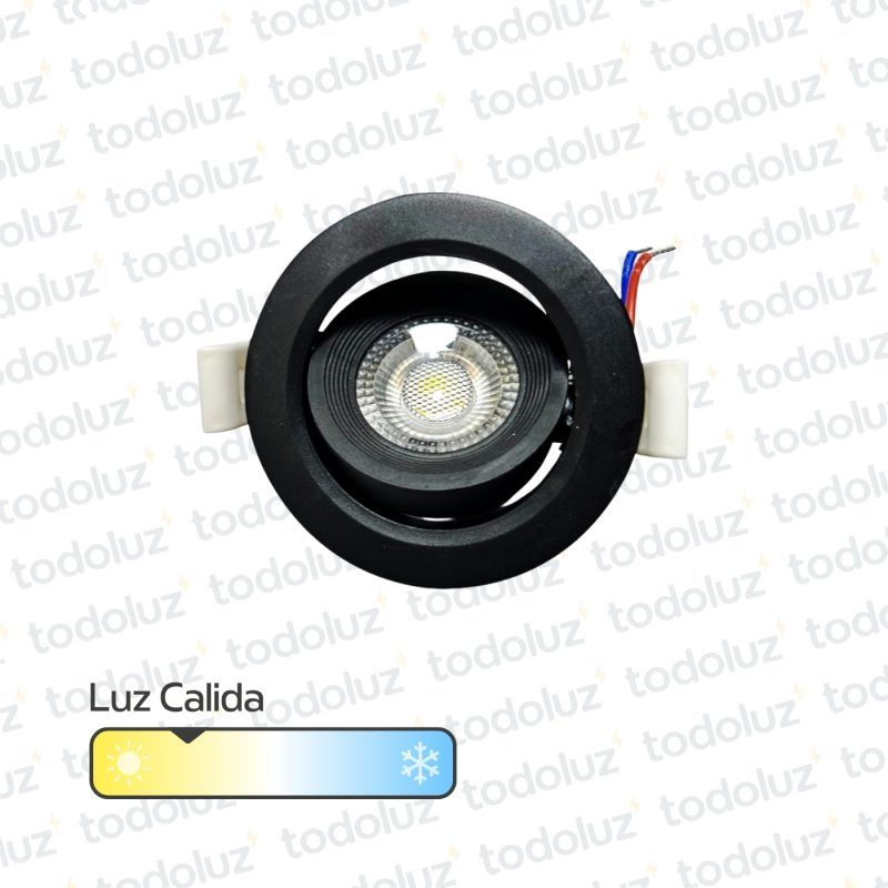 Spot Led Redondo Movil p/ Embutir Borde Negro 3W Luz Calida 3000°k