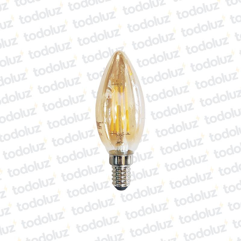 Lamp. Led Vela Filamento 4W E14 Luz Calida 2700°k Transp./Ambar 220Vac
