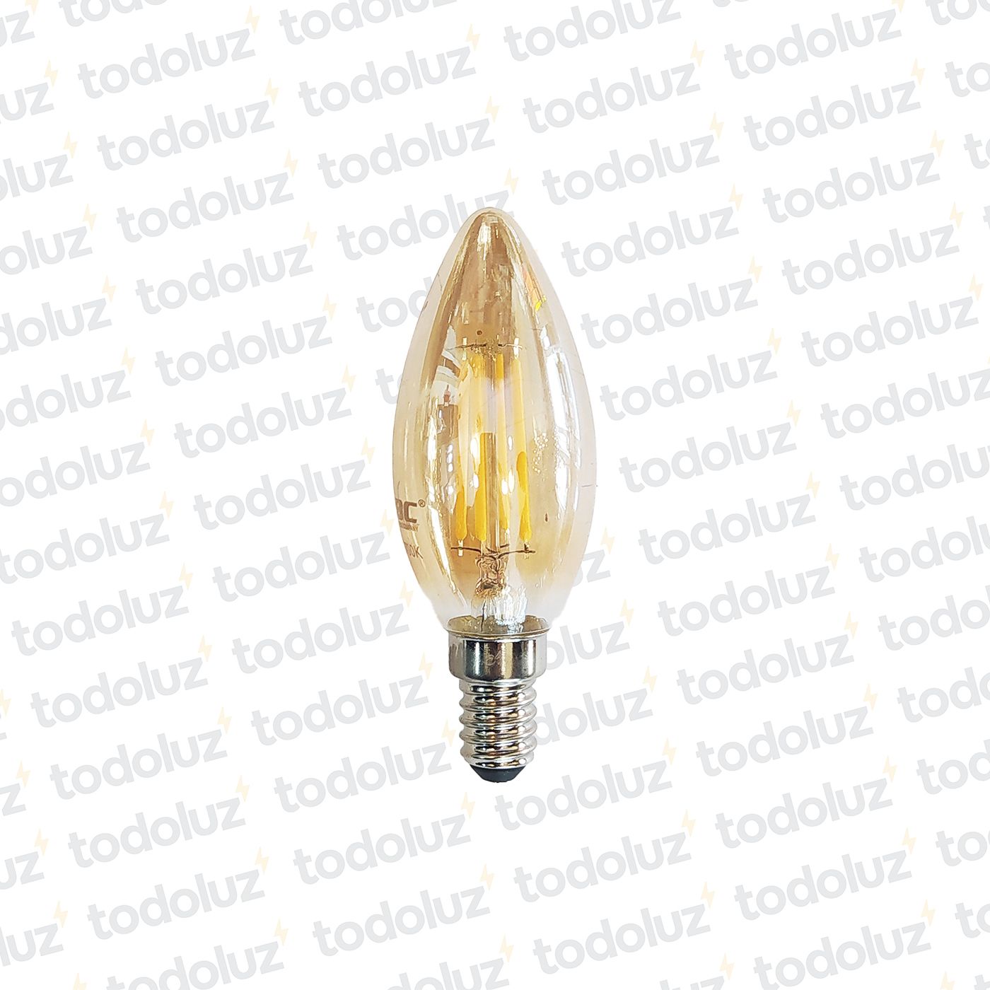 8194-interno-3f306bb3e016477ebf05fbabb514be0a.jpeg Lamp. Led Vela Filamento 4W E14 Luz Calida 2700°k Transp./Ambar 220Vac