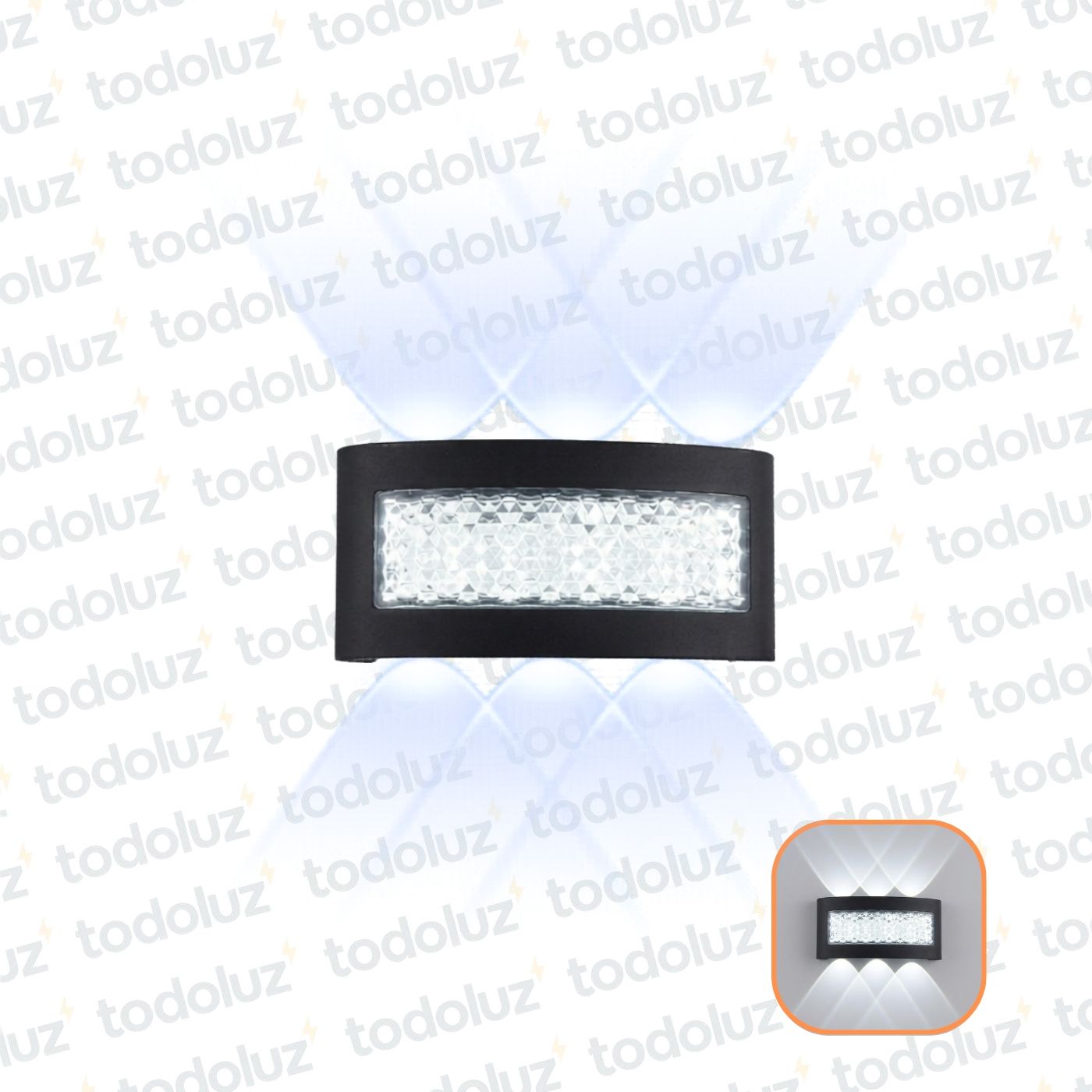 8445e9b7-fb69-4ee0-a0d8-0ad9d81a43e8-13237-1.jpg Aplique Ext. Bidireccional Negro 6LED 6W Luz Fria 6500°k c/Diseño Frontal (57.478)