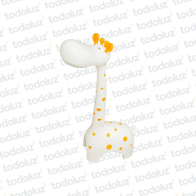 Luminaria de Mesa Jirafa Blanca c/Motas Naranja Cabeza Movil 6w 3Tonos 3Intensidades + Luz Noctura 220Vac