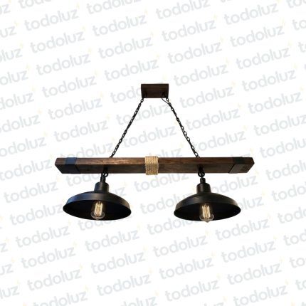 Colgante Barra Horizontal de Madera con Pantallas 2*E27, Negro c/ Detalle Yute (54.1152)