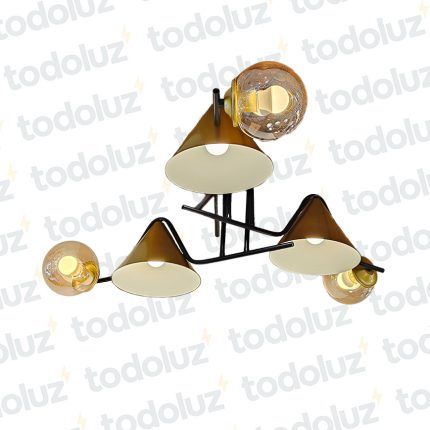 Colgante Brazos Irregulares Triple Pantalla Conica Dorado + 3 Esferas Vd. Caramelo 6*E27 (54.834)(Liquidacion)