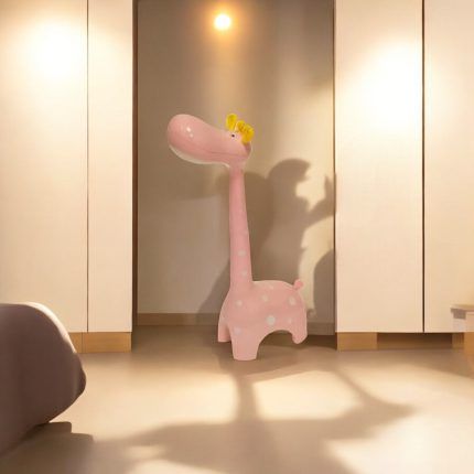 Luminaria de Mesa Jirafa Rosa c/Motas Blanca Cabeza Movil 6w 3Tonos 3Intensidades + Luz Noctura 220Vac