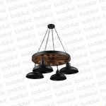 Colgante Tipo Rueda con Pantallas 4*E27, Acabado Negro Comb. Madera (54.1151)
