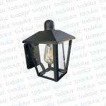 Farol p/ Pared Negro Estilo Colonial Ventana 4C V. Transp. B. Det. Curvos Inf. Abierto 1*E27 270mm (55.091)