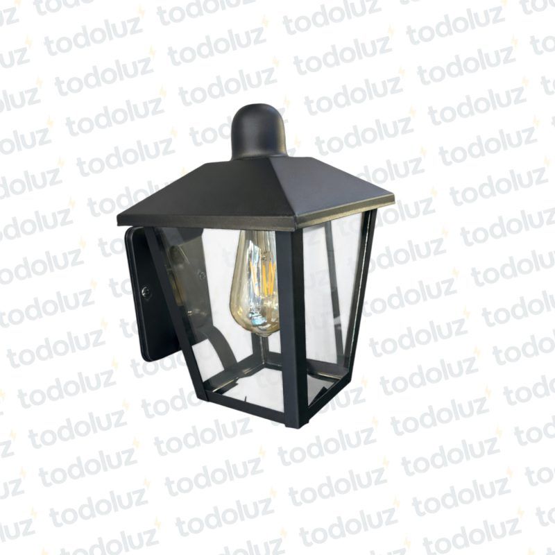 Farol p/ Pared Negro Estilo Colonial Ventana 4C V. Transp. B. Det. Curvos Inf. Abierto 1*E27 270mm (55.091)