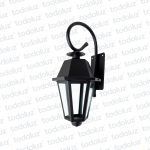 Farol p/ Pared Negro Estilo Colonial Ventana 6C V. Transp c/ Brazo Ondulado 1*E27 450mm (55.056)