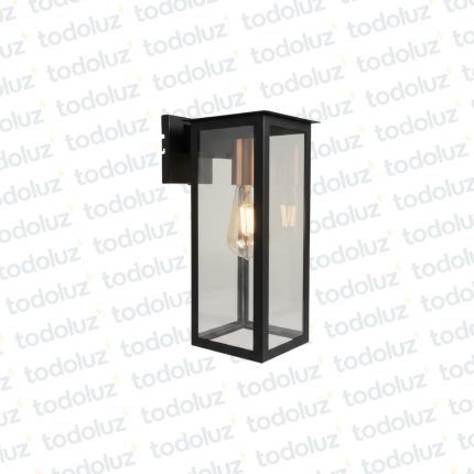 Farol p/ Pared Negro Estilo Vintage Vertical Ventana 4C V. Transp. c/ Mensula Portalamp. Rose Cobrizo 1*E27 315mm (55.089)