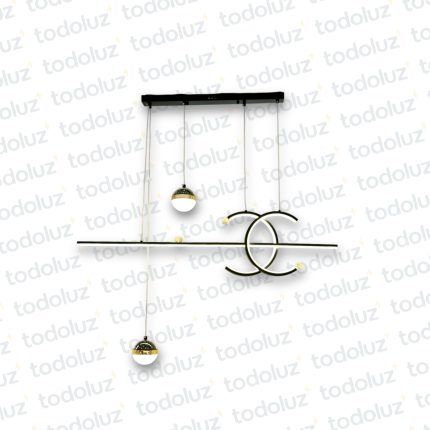 Colgante Barra Horizontal Negro Doble C + Doble Esfera 3Tonos Led Incorp. (54.1006)