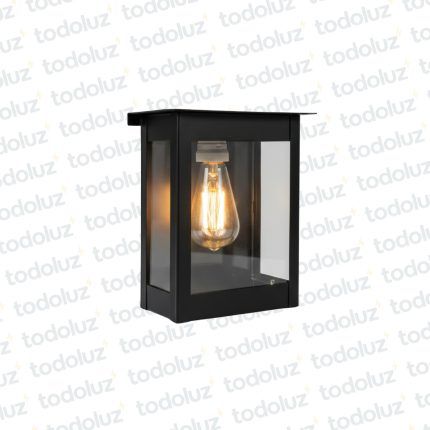 Farol p/ Pared Negro Estilo Vintage Rectangular Ventana 3C Vd. Transp. al ras 1*E27 240mm (55.092)