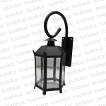 Farol p/ Pared Negro Estilo Colonial Hexagonal Ventana 6C V. Transp. c/ Brazo Ondulado 1*E27 400mm (55.057)