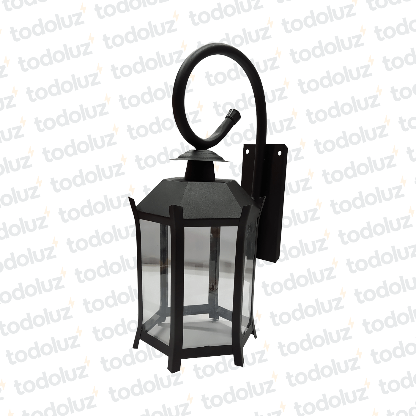 6167-interno-adddce834494454ca5a67edaa30cff8a-5.png Farol p/ Pared Negro Estilo Colonial Hexagonal Ventana 6C V. Transp. c/ Brazo Ondulado 1*E27 400mm (55.057)