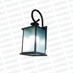 Farol p/ Pared Negro Estilo Colonial Ventana 4C Vd. Recto Punteado c/ Brazo Ondulado 1*E27 (55.081)