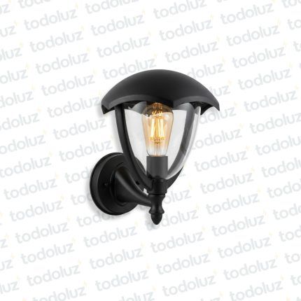 Farol p/ Pared Negro Estilo Vintage Ventana Oval 2C Vd. Transp. 1*E27 (55.093)