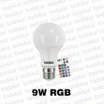 Lamp. Led Bulbo c/ Control 9W E27 RGB 220Vac Taschibra